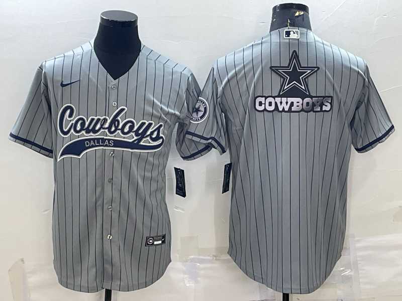 Men%27s Dallas Cowboys Grey Team Big Logo With Patch Cool Base Stitched Baseball Jersey->denver broncos->NFL Jersey